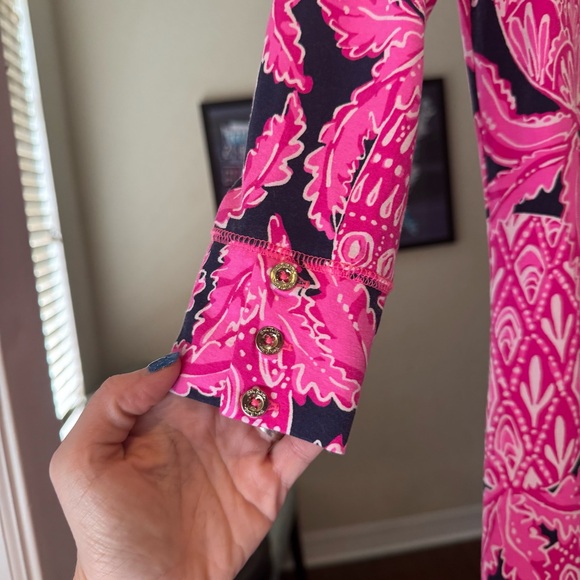 Lilly Pulitzer Sophie Dress 3/4 Sleeves Bright Pink & Navy in Coco Safari Sz Sml - Picture 8 of 15